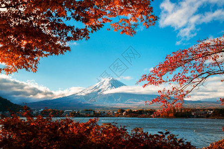 北京秋天日本富士山的秋天多彩川口子湖是日本最享受富士山景色的地方之一日本秋色中富士山的颜变化背景