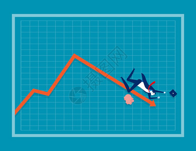 商人在一张图表上掉下红箭头概念商业矢量说明风险问题图片