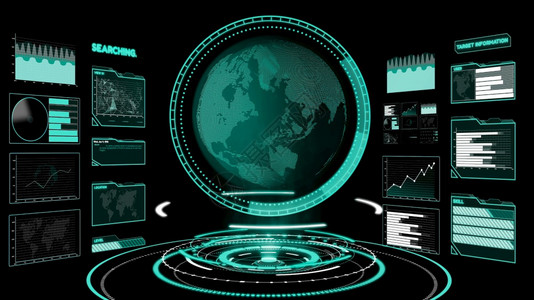 未来用户界面仪表板用于在信息图表中分析大数据HUDGUI文本数字技术概念的图形元素3D插图图片