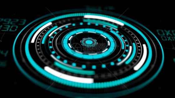 全志HUD圆环界面高科技未来按钮显示数字技术概念的网络界面元素3D插图图片