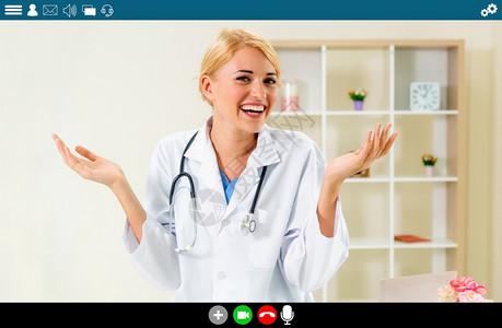 关于远程医疗和保健服务的视频电话医生发言计算机屏幕方面的网上保健应用医疗技术概念图片