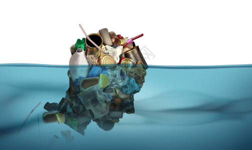 海洋污染和垃圾或污染水和生境中的人类垃圾以3D说明方式造成环境损害图片