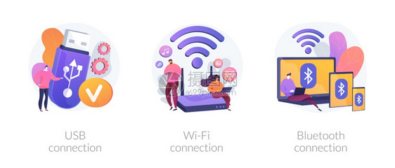 无线互联网路由器调制解数据存储装置USB连接WiFi连接蓝牙隐喻矢量孤立概念隐喻图远程连接矢量概念隐喻图片