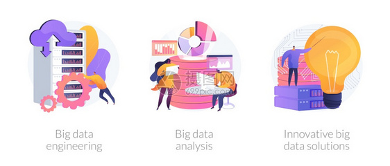 数据库和中心硬件字信息存储大数据工程分析创新的大数据解决方案比喻矢量孤立概念比喻插图大数据矢量概念比喻图片