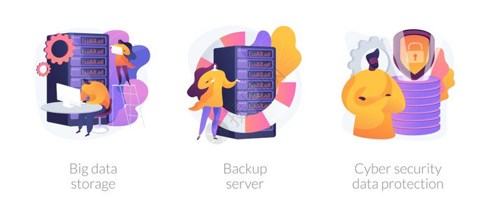 大数据存储备份服务器网络安全和数据保护隐喻矢量孤立概念隐喻图解大数据存储和保护矢量概念隐喻图片