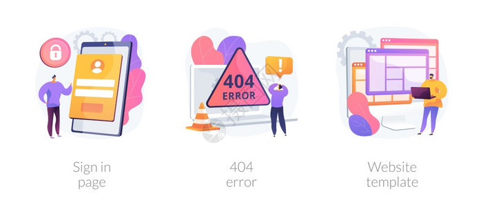网页界面抽象概念矢量插图集在页面上签名40个错误网站模板用户登录格式UI新账户登记着陆页网络设计抽象隐喻网页界面抽象概念矢量插图背景图片