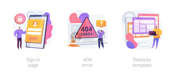网页界面抽象概念矢量插图集在页面上签名40个错误网站模板用户登录格式UI新账户登记着陆页网络设计抽象隐喻网页界面抽象概念矢量插图图片