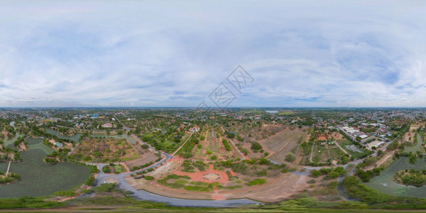 泰国曼谷市Ayutthaya省寺庙空中观察的无缝全景图片