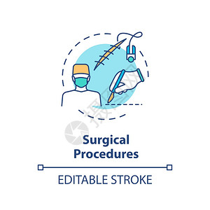 外科手术程序概念图标专业外科医生职业构想细线插图医疗操作切割和缝纫矢量孤立大纲RGB彩色绘图可编辑的中风外科手术职业构想细线插图图片