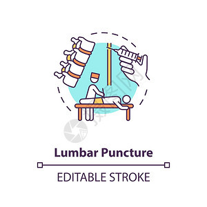 Lumbar刺穿概念图标中枢神经系统疾病诊断设想细线插图医疗程序脊柱开关矢量孤立的大纲RGB颜色绘图可编辑的中风刺穿概念图标图片