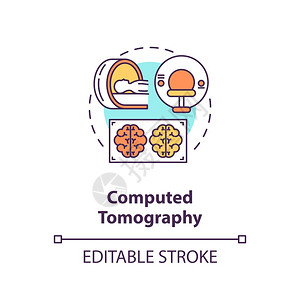 计算断层摄影概念图标医疗技术CT扫描想法细线插图人类大脑检查专业诊断矢量孤立图示RGB彩色绘图可编辑中风计算断层摄影概念图标图片