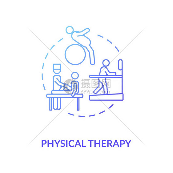 物理治疗概念图标专业医生援助物理治疗想法细线插图创伤康复害病媒孤立图示RGB颜色画图片