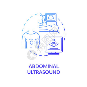 腹部超声波概念图标医疗诊断程序声学想法细线插图放射学病人腹部筛查矢量孤立大纲RGB颜色绘图腹部超声波概念图标图片
