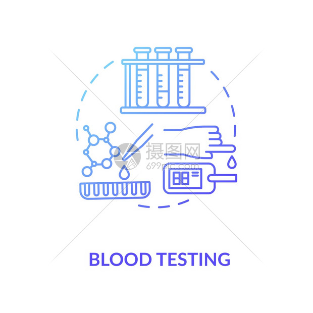 血液检测概念图标医学实验室研究临床分析生物化学技术思想细线插图矢量孤立大纲RGB色画图片