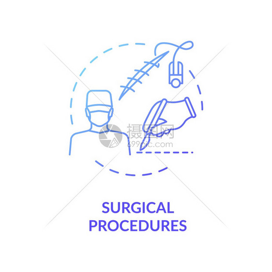 外科手术程序概念图标专业外科医生职业构想细线插图医疗作业切割和缝纫矢量孤立大纲RGB颜色图画外科手术工作构想概念图标图片