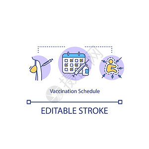 疫苗接种计划概念图标定期治疗免疫计划构想细线插图疾病预防战略媒孤立大纲RGB彩色绘图可编辑中风疫苗接种计划概念图标图片