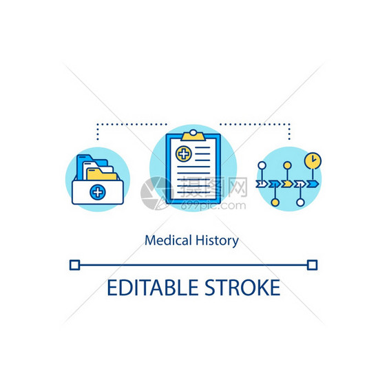 医疗史概念图标患者先前的疾病和处方记录预示细线插图健康保险政策矢量孤立的大纲RGB彩色绘图可编辑中风医疗史概念图标图片
