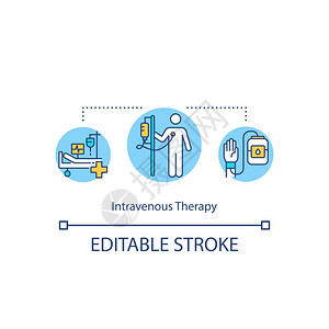 静态治疗概念图标医程序治想法细线插图注射输血矢量孤立大纲RGB彩色绘图可编辑中风静脉治疗概念图标图片