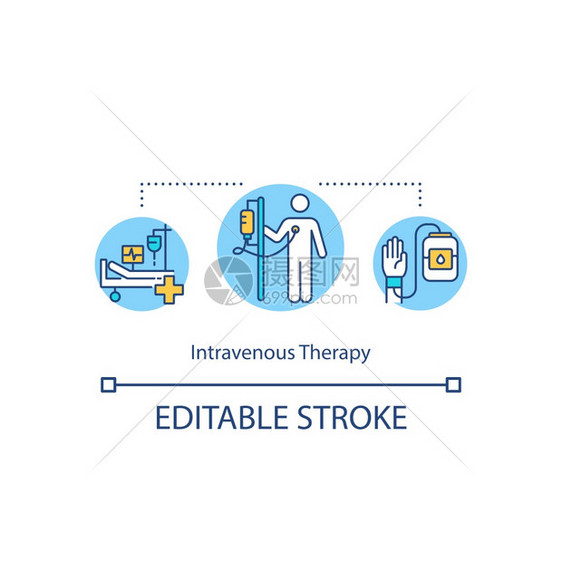 静态治疗概念图标医程序治想法细线插图注射输血矢量孤立大纲RGB彩色绘图可编辑中风静脉治疗概念图标图片