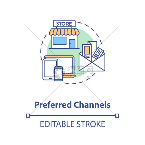 在线商店促销可编辑的中风首选频道概念图标图片