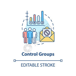控制组概念图标衡量营销运动影响概念的细线插图数字营销战略分析矢量孤立大纲RGB彩色绘图可编辑中风图片