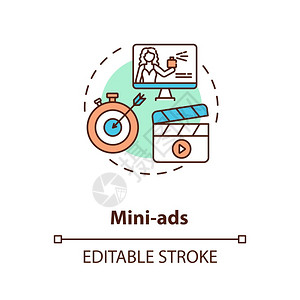 Miniads概念图标社交媒体营销运动理念的细线插图品牌建筑小企业促进矢量孤立大纲RGB彩色绘图可编辑中风迷你ad概念图标图片
