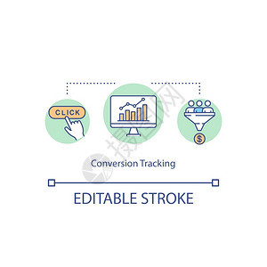 转换跟踪概念图标数字广告概念细线插图网络分析商业和市场研究矢量孤立大纲RGB彩色绘图可编辑中风图片
