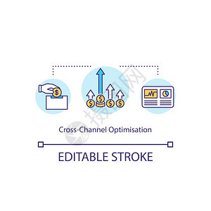 跨通道优化概念图标Omnichanne营销理念细线插图测量能数字营销战略矢量孤立大纲RGB彩色绘图可编辑中风跨通道优化概念图标图片
