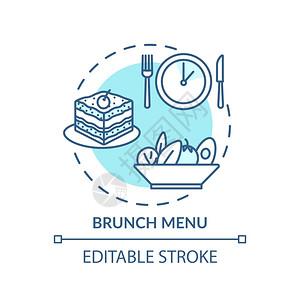 Brunch菜单概念图标早点零食后中日餐厅提供liteakuter菜单想法薄线插图矢量孤立大纲RGB彩色绘图可编辑中风菜单概念图图片