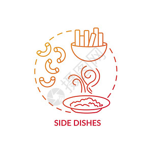 侧边盘子概念图标不同的主课程膳食配方类型美味的烹饪想法餐厅菜单提供浅线插图矢量孤立大纲RGB彩色绘画侧边盘概念图标图片