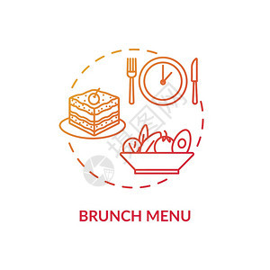 Brunch菜单概念图标早上过后美味的零食中日餐店提供广告Lite开胃菜单想法细线插图矢量孤立的大纲RGB颜色绘图菜单概念标图片
