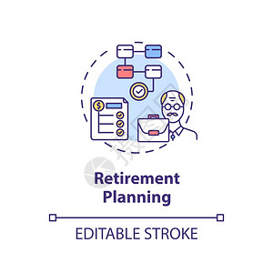 退休规划概念图标富裕的生活方式金钱增长提示融扫盲概念细线插图矢量孤立大纲RGB彩色绘图可编辑的中风背景图片
