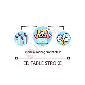 财务管理技能概念图标在线预算规划课程多任务银行雇员构想细线插图矢量孤立大纲RGB彩色绘图可编辑中风图片