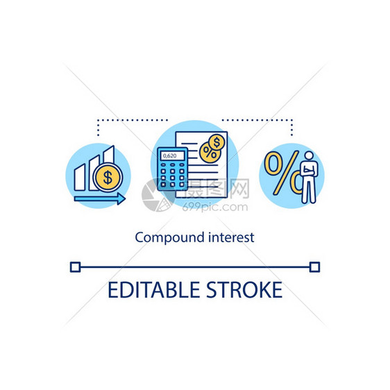 计算复合利益概念图标会计财务咨询理念细线插图矢量孤立大纲RGB颜色绘图可编辑中风计算复合利益概念图标图片