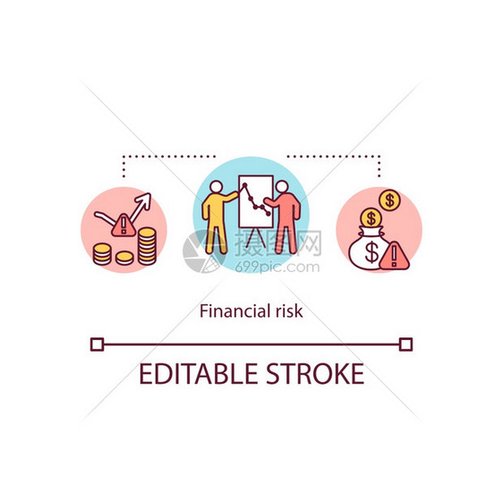 金融风险概念图标银行分析会计算思想细线插图矢量孤立大纲RGB彩色绘图可编辑中风图片