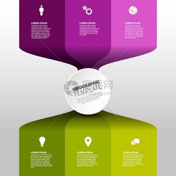 由圆形和内容条块绿色和粉版制成的矢量多用途Infograph模板图片