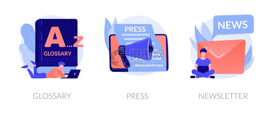 互联网聊天和分享络横幅的电子邮件大众媒体网上每日新闻杂志订阅词汇新闻通讯隐喻病媒孤立概念比喻图网站媒体要素矢量概念隐喻图片