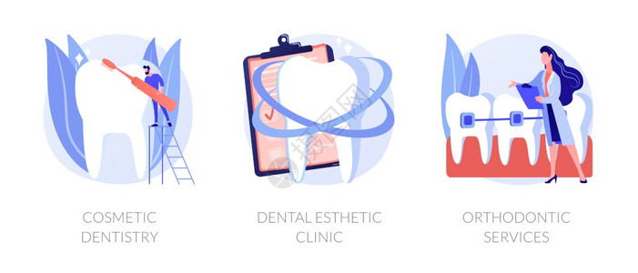 牙齿白化和专业清洁程序牙科套化妆美学诊所矫形服务隐喻病媒孤立概念隐喻图口腔音概念隐喻图片