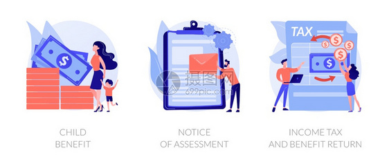 儿童津贴摊款通知所得税和福利回报比喻社会保障付款病媒孤立概念比喻插图税收和评估病媒概念比喻图片