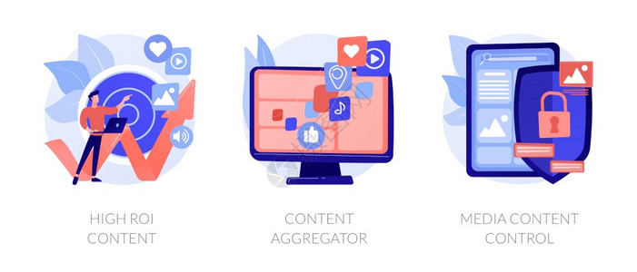 社会网络营销投资回报目标分析SMM管理高ro内容汇总媒体控制比喻矢量概念孤立比喻图媒体内容生产矢量概念比喻背景图片