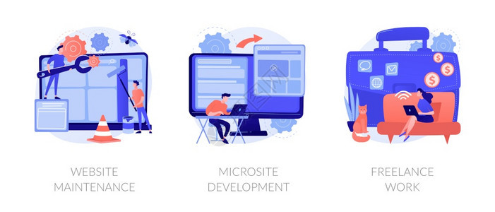 网络设计编程和码思想远程工作自由职业卡通字符网站维护微开发自由职业比喻矢量孤立概念比喻图网络发展服务矢量概念比喻图片