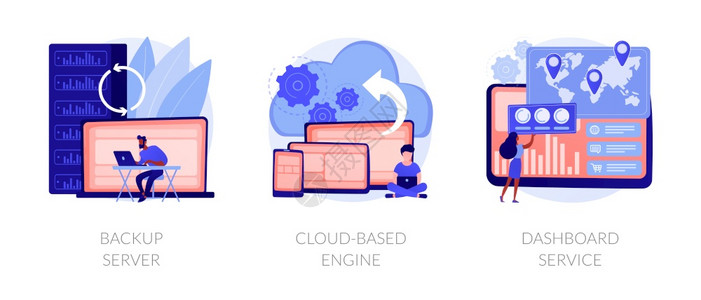 数据托管技术云计算安全远程接入网络存储备份服务器云基引擎仪表板服务隐喻矢量孤立概念比喻图数据处理和恢复矢量概念隐喻图片