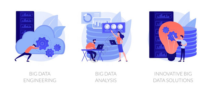 数据库和中心硬件字信息存储大数据工程分析创新的大数据解决方案比喻矢量孤立概念比喻插图大数据矢量概念比喻图片