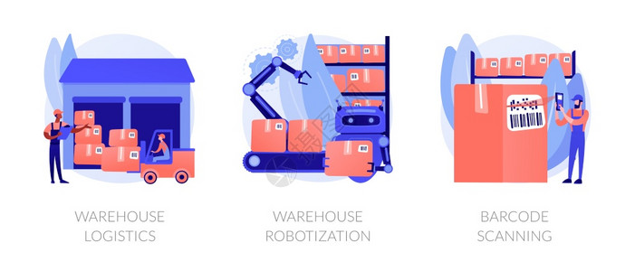 制造管理和现代技术实施隐喻仓库物流产品储存机器人化条形码扫描抽象概念矢量说明集制造管理和现代技术实施抽象概念矢量说明集图片