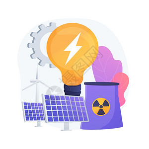 生态友好型电力风农场太阳能电池核厂可持续能源资绿色发电技术矢量孤立概念比喻图替代能源病媒概念比喻背景图片