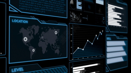 未来用户界面仪表板用于在信息图表中分析大数据HUDGUI文本数字技术概念的图形元素3D插图图片