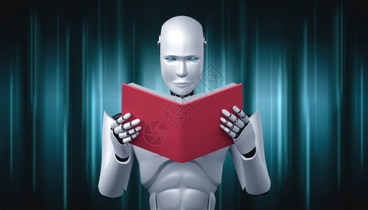 3D人类机器阅读书插图未来人工智能和第四次业革命的概念图片