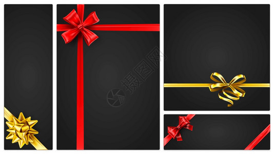 礼品券有金和红弓的标语模板有彩弓的矢量标语和有彩弓的凭单邀请和张贴海报图片