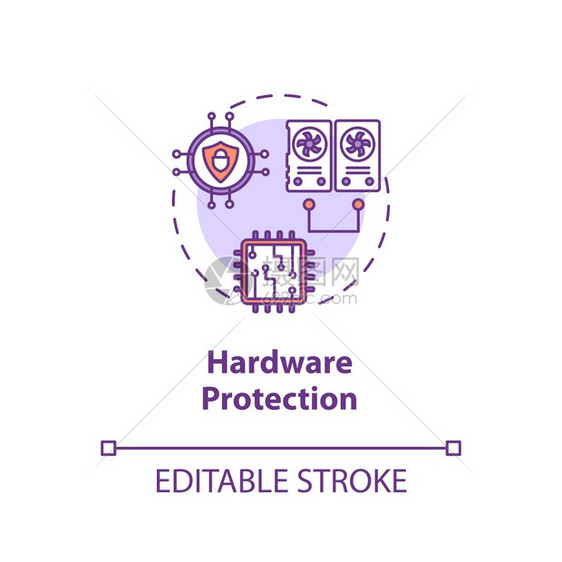 硬件保护概念图标CPU内存输入出防御概念细线插图双模式操作系统矢量孤立大纲RGB颜色绘图可编辑中风硬件保护概念图标图片