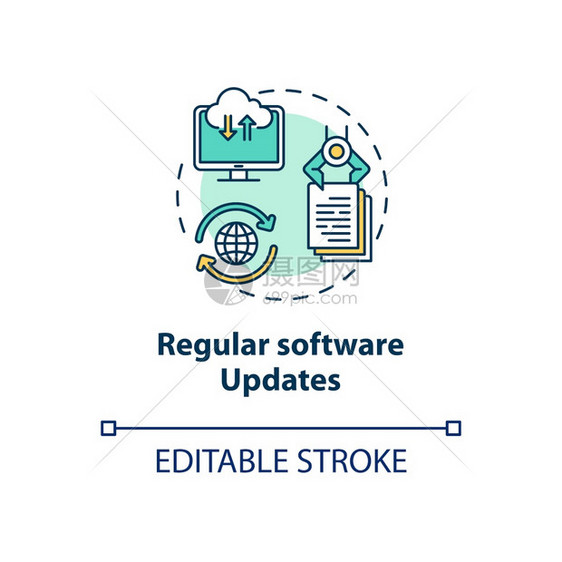 常规软件更新概念图标安全漏洞修补短线插图的想法计算机错误修补关键丁矢量孤立大纲RGB颜色绘图可编辑中风常规软件更新概念图标图片